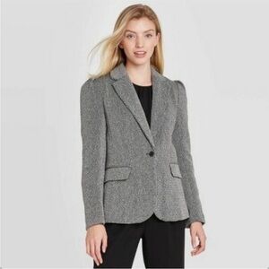 A New Day B&W Tweed Puff Sleeve Blazer SZ 12